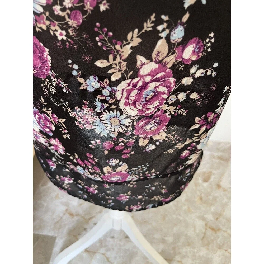 Woman Within Blouse 1X Floral Peasant Top Ruffle Neck Chiffon Boho Tunic sheer